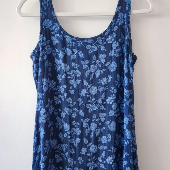 Vintage 90s Faded Glory Blue Floral Rayon Midi Tank Dress Size L - Picture 7 of 16